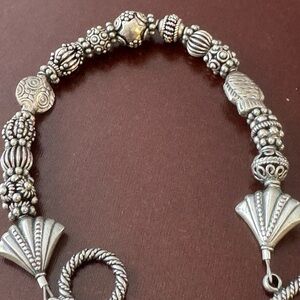 Silver-Tone Beaded Bracelet with Fan Accents